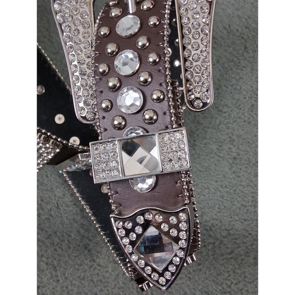 Brown Western Leather Belt Rhinestone Rodeo‎ Queen Sparkle 36 M Cross Biker Punk main image 6